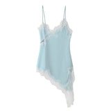 Women's Cottagecore Satin Lace Trim Irregular Hem Cami Top