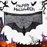 Black Bat Lace Halloween Tablecloth & Fireplace Mantel Scarf Cover