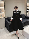 Fall New Vintage Thin Tweed Women 2 Piece Sets Outfits 2022 Stand Collar Single-breasted Jacket Long Skirt Two Piece Sets