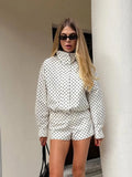 Women's Polka Dot Turtleneck Zipper Jacket with Pockets