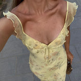 Women's Floral Print Maxi Dress Backless Summer Beachwear