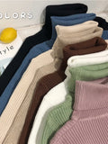 Women's High-Neck Knitted Turtleneck Slim-Fit Long-Sleeve Anti-pilling Casual Elegant Plain Sweater