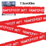 Orange Halloween Caution Tape  Black Skull Haunted House Warning Decor