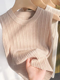 AOSSVIAO 2026 Korea Knitted Vests Women Top O-neck Solid Tank Blusas