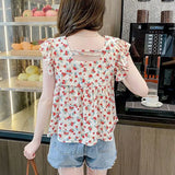 Sweet Floral Print Square Neck Chiffon Shirt Women's Summer