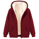 Winter Jacket Women'S Warm Fleece Jacket Winter Sweat Jacket With Hood Elegant Plain