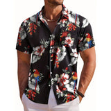 Men's Short-Sleeve Hawaiian Botanical Flower Print Shirt
