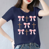 Women's Polyester T-shirt w/ Colorful Ribbon and Bow Pattern