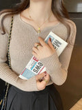 Women's V-Neck Ruffles Long Sleeve Knitted Bottoming Solid Pullovers Stripe Casual Sweater