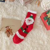 Christmas coral fleece warm and thick winter socks snowman floor socks
