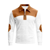 Men’s Color Block Zipper Polo Shirt – Casual Long Sleeve Top
