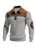 Men’s Color Block Half-Zip Polo Sweater – Corduroy Collar Pullover