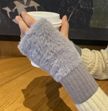 Women's Fingerless Winter Gloves Warm Fleece Knit Mittens