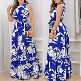 Hanging Neck Lace-up Printed Ruffle Dress Casual Sleeveless