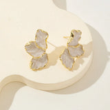 Metal Flower Cream Stud Earrings for Women Fashion Gold Color