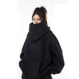Winter Solid Color Ninja Turtleneck Hoodies For Women Y2K Vintage Fleece Sweatshirts Hip Hop Japanese Streetwear Oversized Hoodie