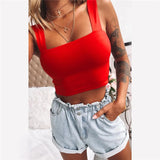 Sleeveless Summer Crop Top White Women Black Casual T Shirt