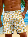 Men's Pineapple Print Beach Shorts Tropical Rainbow Zigzag