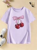 Girls' Bow with Cherry Fashion T-Shirts: Kids Summer Casual