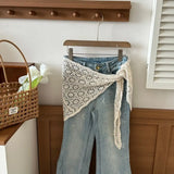 Knitted Triangle Scarf Fake Collar Crochet Flower Cape Cloak