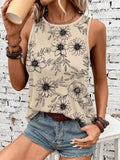 Summer New Floral Flower Print Tank Tops Women Casual O-Neck