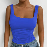 Women's Casual Square Neck Sleeveless Cami Crop Top Solid