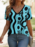 Summer T-Shirts 3D Print Women Fashion V-Neck Short Sleeve