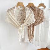 Knitted Triangle Scarf Fake Collar Crochet Flower Cape Cloak
