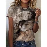 Cat Print T-Shirt Fashion Female Tees Tops Summer Clothing