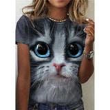 Cat Print T-Shirt Fashion Female Tees Tops Summer Clothing