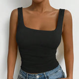Women's Casual Square Neck Sleeveless Cami Crop Top Solid