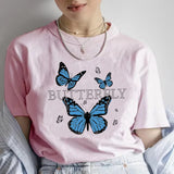 Women's Summer Butterfly Print T-shirt Girl Casual Short Sleeve