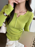 Women’s V-Neck Button Sweater Long Sleeve Slim Knit Pullover