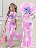 Kids' Girls' Stitch Cartoon Print 2-Pc. Outfit: Floral T-Shirt