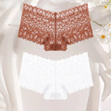 2Pcs Lace Four Shorts Women's Panties Floral Underwear S-XL