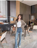 Women’s V-Neck Button Sweater Long Sleeve Slim Knit Pullover