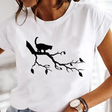 Women's Cartoon Cat Print Short-Sleeved T-Shirt Style Cloths