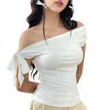 Women Slim Fit Off Shoulder Summer Crop Top T-Shirt