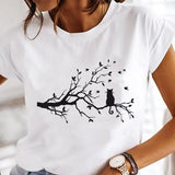 Women's Cartoon Cat Print Short-Sleeved T-Shirt Style Cloths