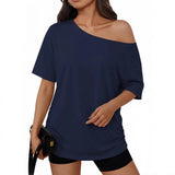 Women Casual One-Shoulder Ruched T-Shirt Summer Short-Sleeved