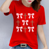 Women's Polyester T-shirt w/ Colorful Ribbon and Bow Pattern