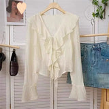 Spring Blouses for Women Ruffled Flared Shirts Tops