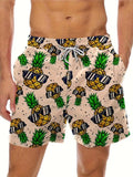 Men's Pineapple Print Beach Shorts Tropical Rainbow Zigzag