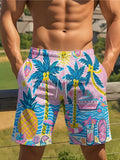 Men's Pineapple Print Beach Shorts Tropical Rainbow Zigzag