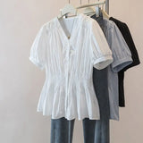Women's Plus Size V-Neck Office Blouse French Chic Top