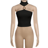 Metal Buckle Decoration Tank Tops Women's Off-Shoulder Outfit
