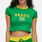 Y2K Five-Star Brazil Graphic Baby Tee Women's Crop Tops Y2K