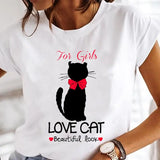Women's Cartoon Cat Print Short-Sleeved T-Shirt Style Cloths