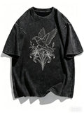 Gothic Skull and Rose T-Shirt Washed Cotton Aesthetic Floral