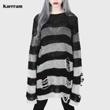Women’s Goth Striped Sweater Y2K Grunge Emo Pullover Top